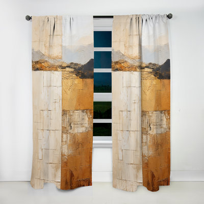 Kallie Beige And Gold Minimal Expression - Shapes Curtain - Velvet Room Darkening - 1 panel