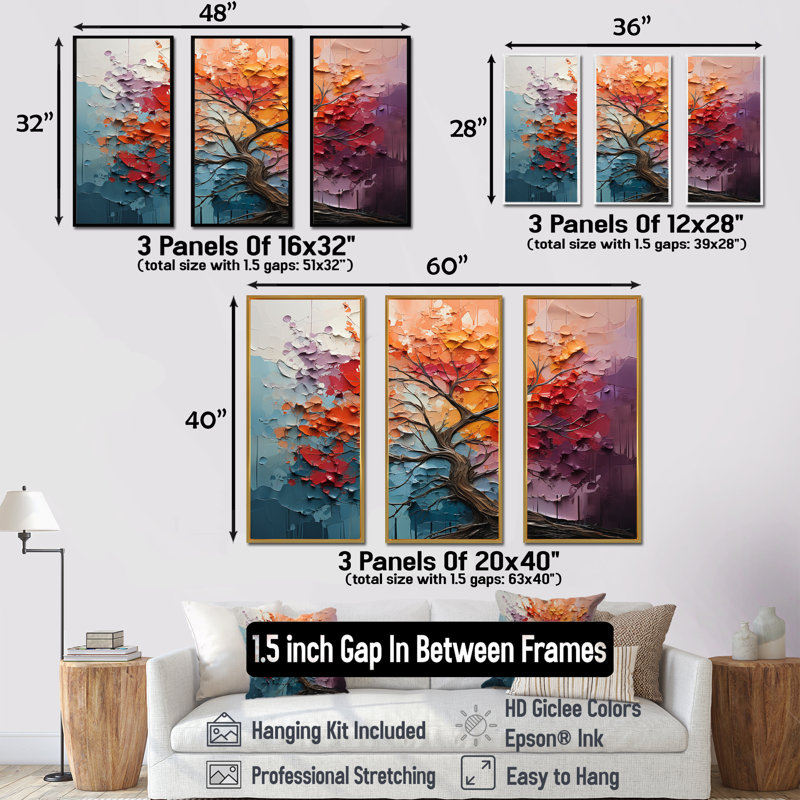 «Expressionist Vibrance Of Raimbow Tree», ensemble de reproductions d'art sur bois de séquoia, Cadre flottant doré