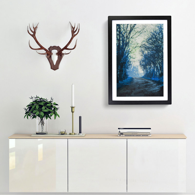 Road Through the Woods in Abstract - Picture Frame Painting Print, Black Framed, 48cm H x 36cm W x 2cm D