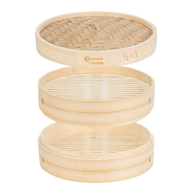 Ensemble de cuiseur à vapeur en bambou de 12 pouces, 1 cuiseur à boulettes réutilisable - comprend 1 couvercle et 1 panier asiatique en bambou durable, pour cuire à la vapeur des légumes, de la viande et plus encore