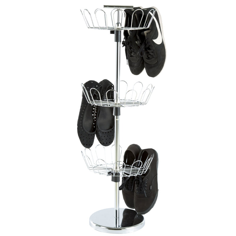 Three Tier Revolving Shoe Tree Orgainzer Rack With Chrome Finish