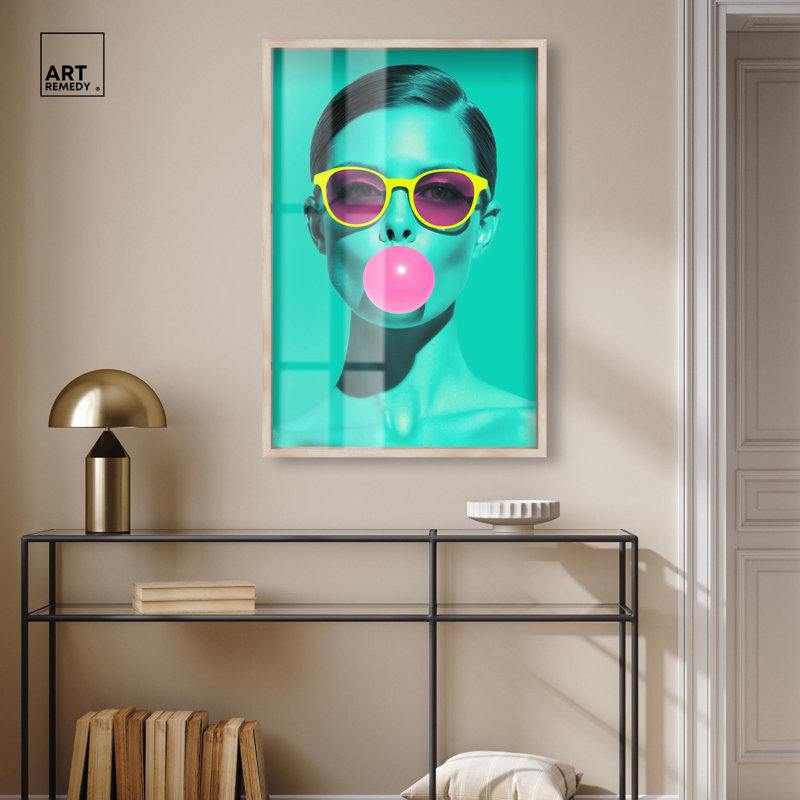 «Bubblegum Pop Shadowbox Print Modern Pop» par Art Remedy, cadre blond, 24 x 36, 37"H x 25"W, Cadre blond