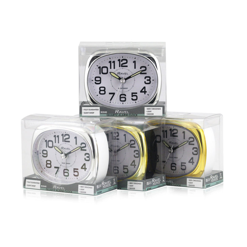 Analogue Quartz Movement / Crystal Alarm Tabletop Clock, Black/Clear