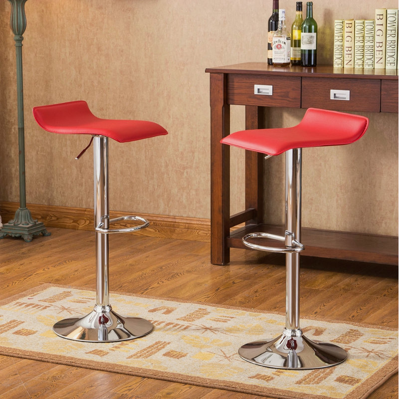Tabourets pivotants réglables contemporains avec siège et ensemble de 2 sièges chromés, Rouge
