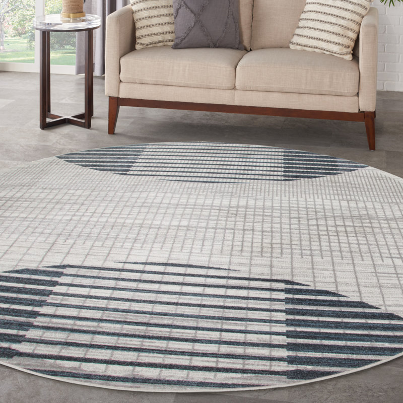 Tapis géométrique ivoire Aulika, Rond 8 pi