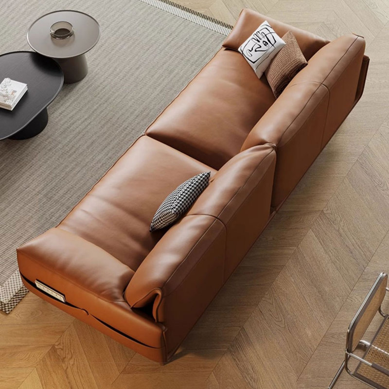 Canapé modulaire orange en cuir véritable, Orange, H 34,25 po x l 96,46 po x P 35,43 po