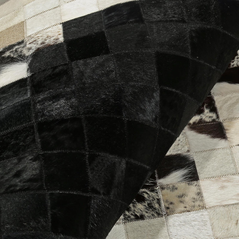 Tapis patchwork crème et noir, Rectangulaire 8 pi x 10 pi