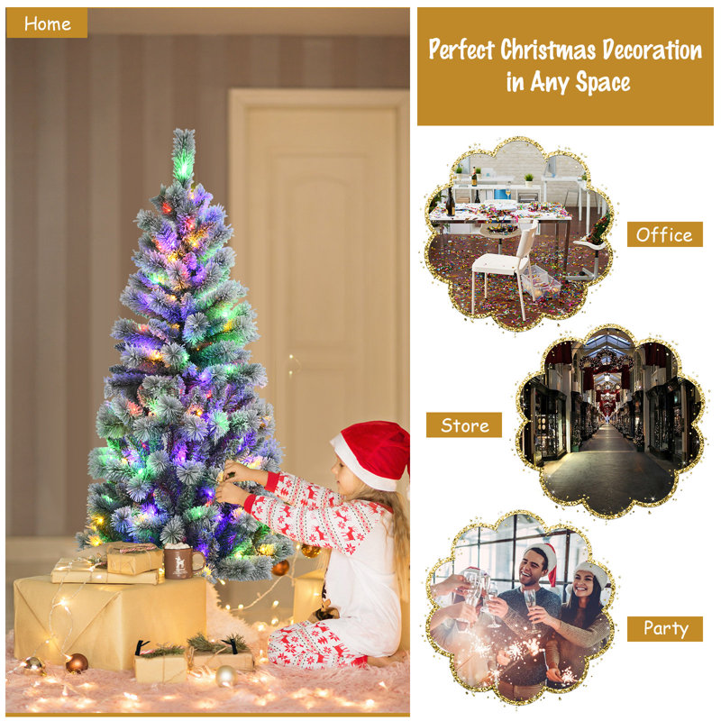 5ft Pre-Lit Snow Flocked Pine Christmas Tree with Multi-Color LED Lights