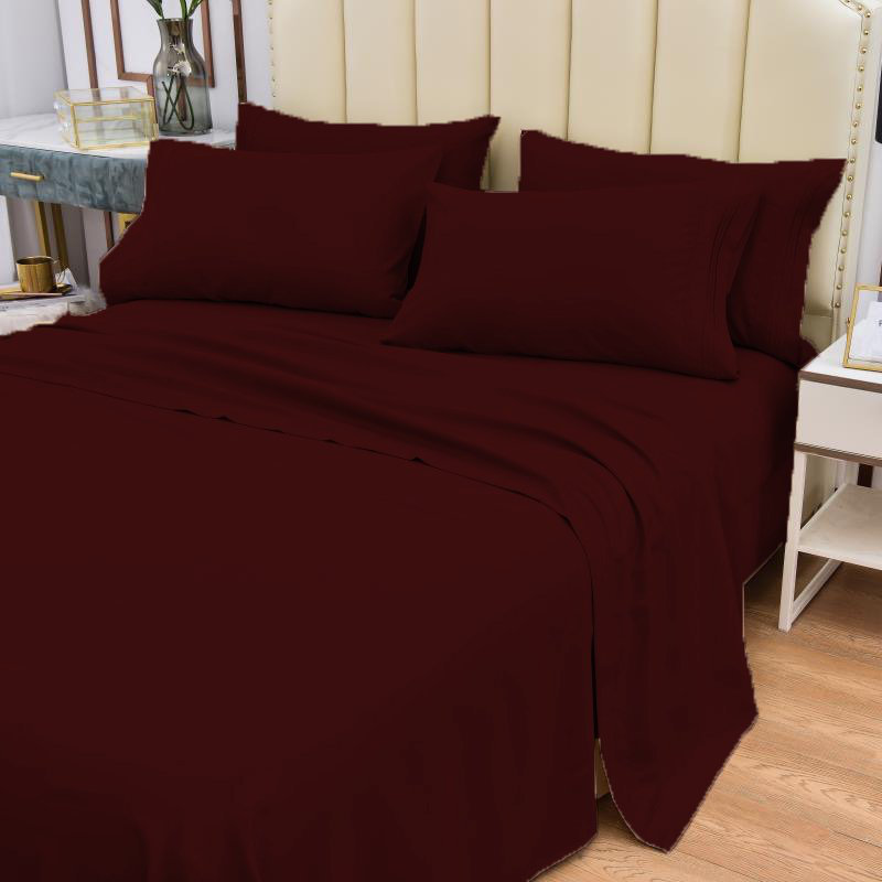 Premium Rayon From Bamboo 6 Pc Sheet Set With Deep Pockets, Cooling, Burgundy, Twin Sheet Set with 2 Pillowcases