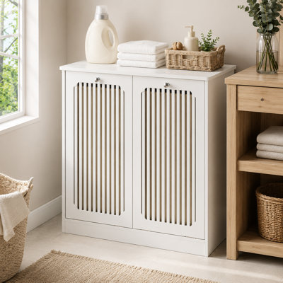 Armoire à linge double avec 2 paniers inclinables en tissu