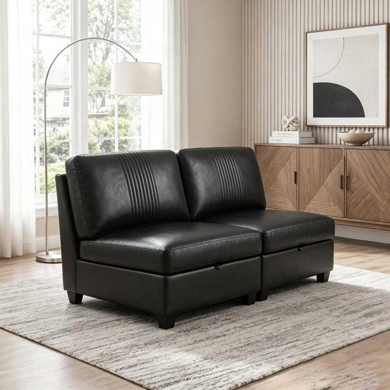 Canapé modulable en polyuréthane flexible, formes convertibles, rangement et canapé-lit, Black-2seats