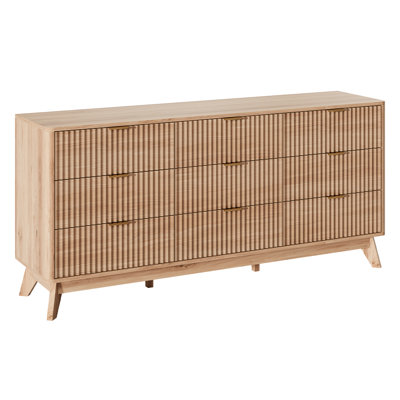 Commode à 9 tiroirs de 160 cm de large, couleur naturelle