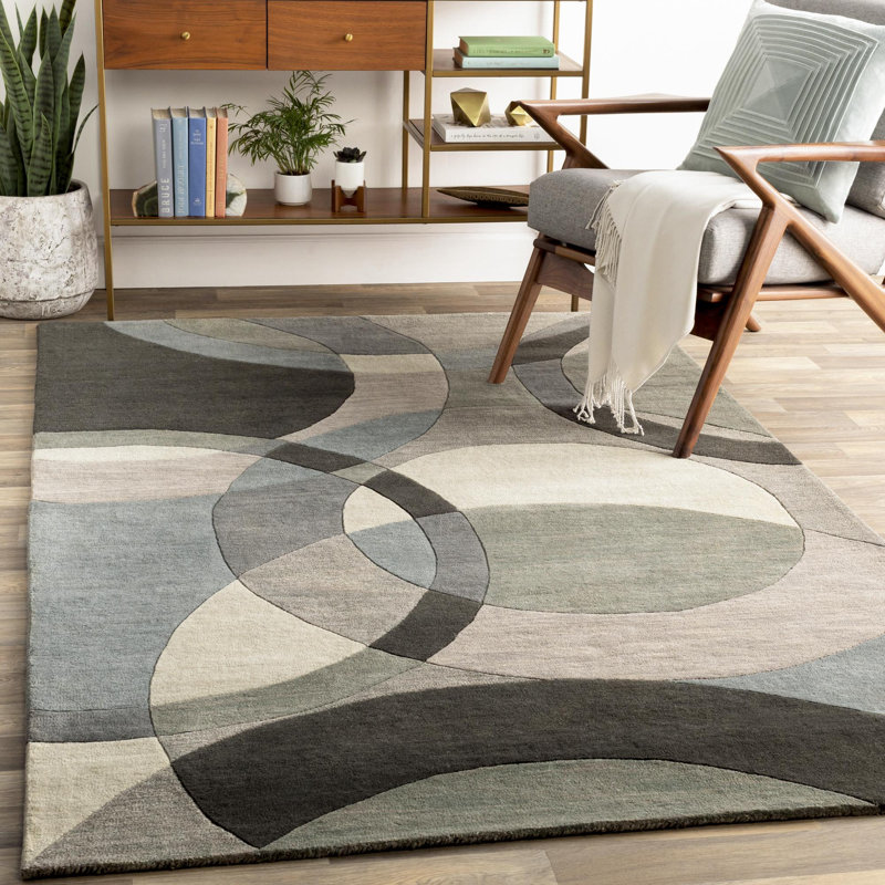 Tapis multicolore en laine touffetée à la main à motif géométrique Ayeln, Rectangle 8 pi x 11 pi