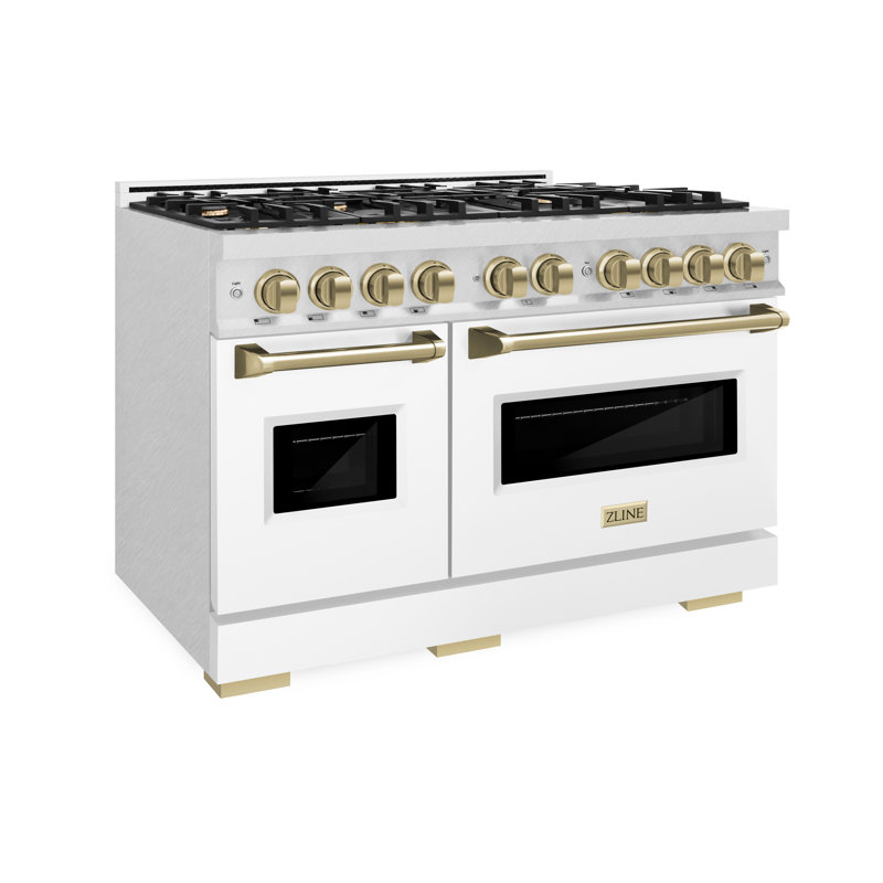 ZLINE Autograph Edition 48 in. Classic Dual Fuel Satin Steel Range w/ Accents, White/Bronze