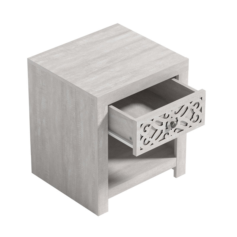 Table de chevet 1 tiroir avec tablette ouverte H 20,3 po Lukas Modern, Chêne gris cendré, Individuel