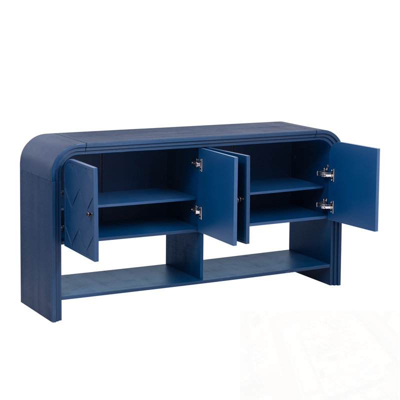Oasis 60" Curved Sofa Entry Table with Two Cabinets, Navy Blue