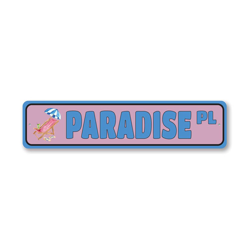 Enseigne en aluminium Paradise Street, H 6 po x l 24 po x P 0,06 po