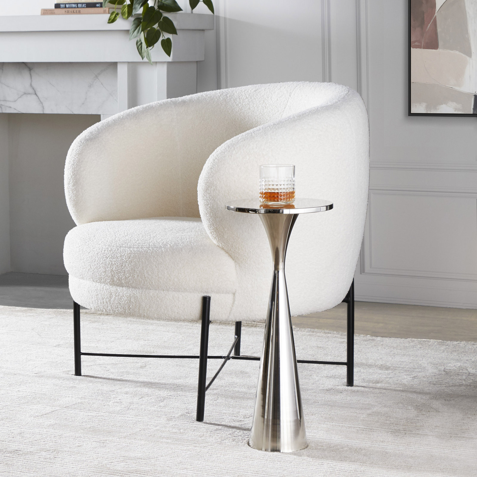 Raffaella 10" End Table, Polished Nickel