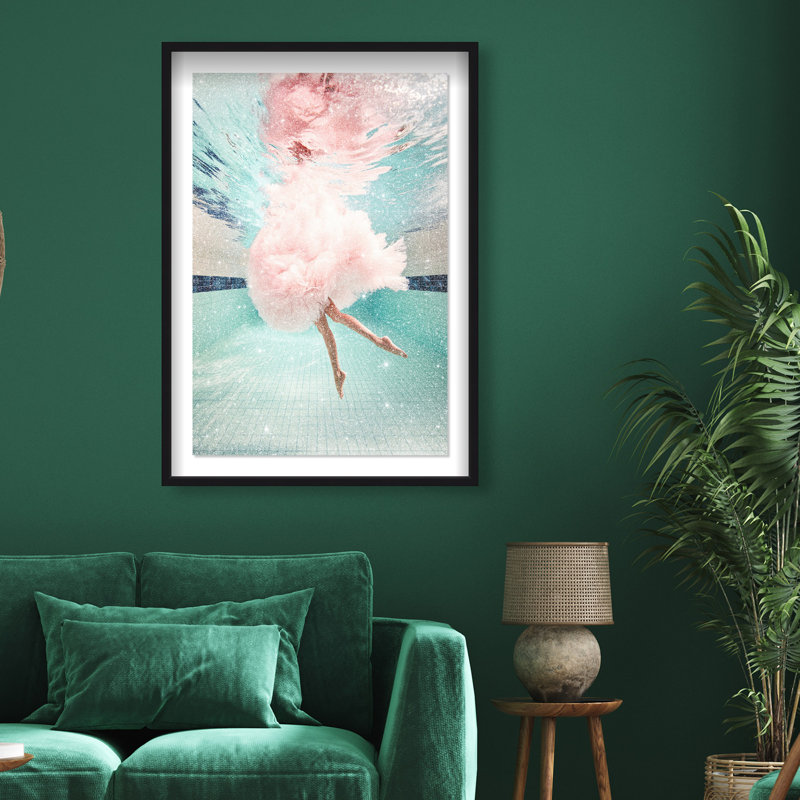 Oliver Gal Aquatic Ballerina I Pastel - Diamond Dust Shadowbox Framed Wall Art, 47" H x 32" W, Black