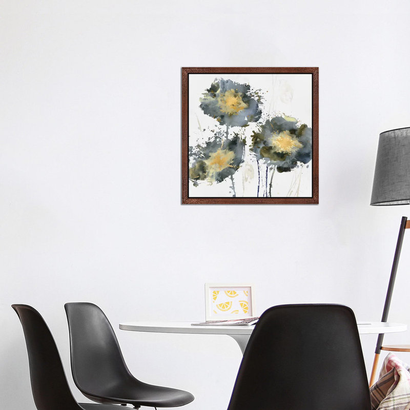 Flower Burst Trio by Vanessa Austin - Floater Frame Painting on Canvas, 45.72 cm H x 45.72 cm W, Brown Framed