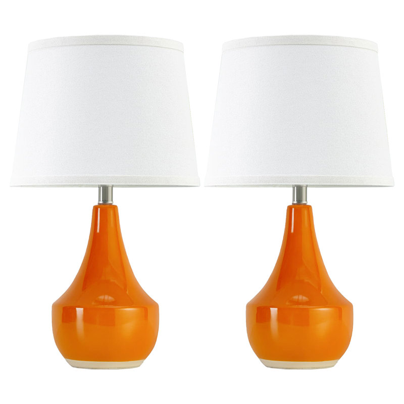 Ceramic Table Lamp for Living Room Set of 2, Orange