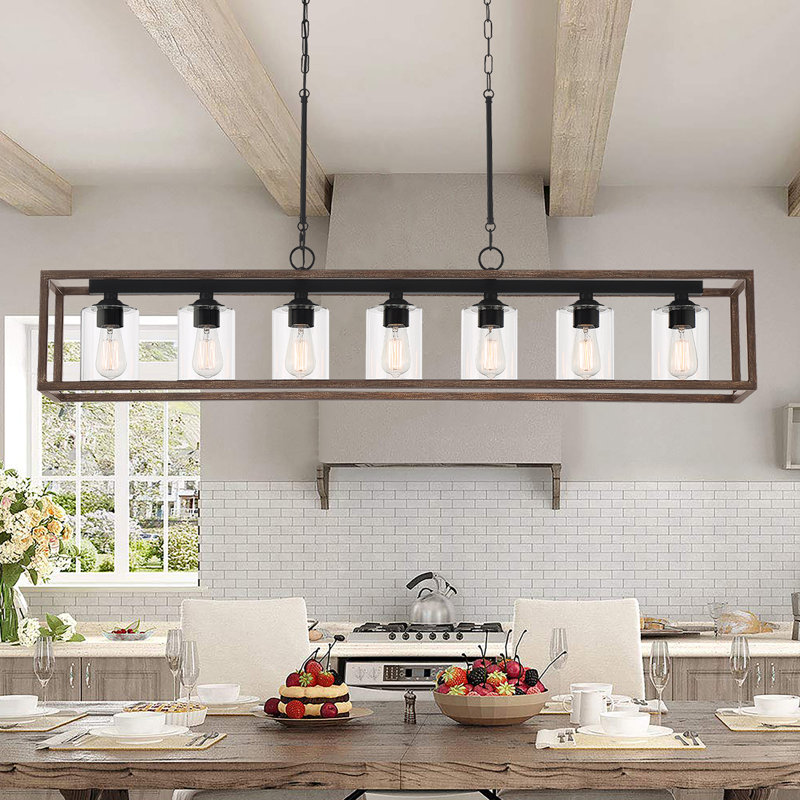 Elutheria 7-Light Dimmable Rectangle Chandelier, Weathered Walnut