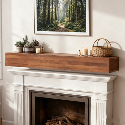 Étagères flottantes en bois massif de 72 po, étagère murale rustique en bois fabriquée à la main, support de rangement pour support de chambre à coucher, décoration de salle de bain, porte-plante mural (BRUN)
