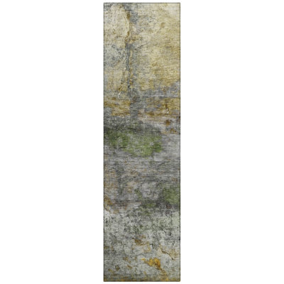 Machine Washable Indoor/Outdoor Xhevrie Olive Rug