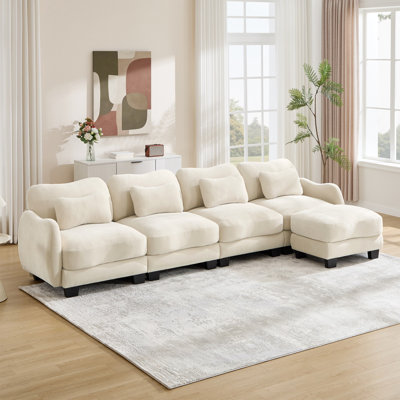  131" Chenille Loveseat Sofa, Comfy Cloud Couch Sectional, Ergonomic Curve Design for Living Room