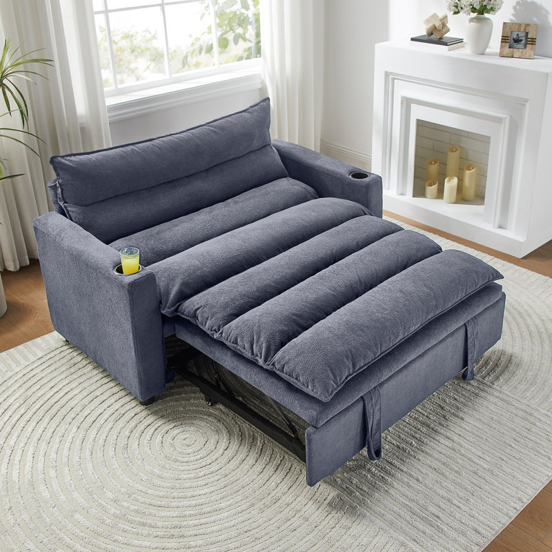 Convertible Sofa Bed, 3-In-1 Multi-Functional Velvet Sleeper Couch Pull-Out Bed, 47'' Loveseat Chaise Lounge With Adjustable Backrest
