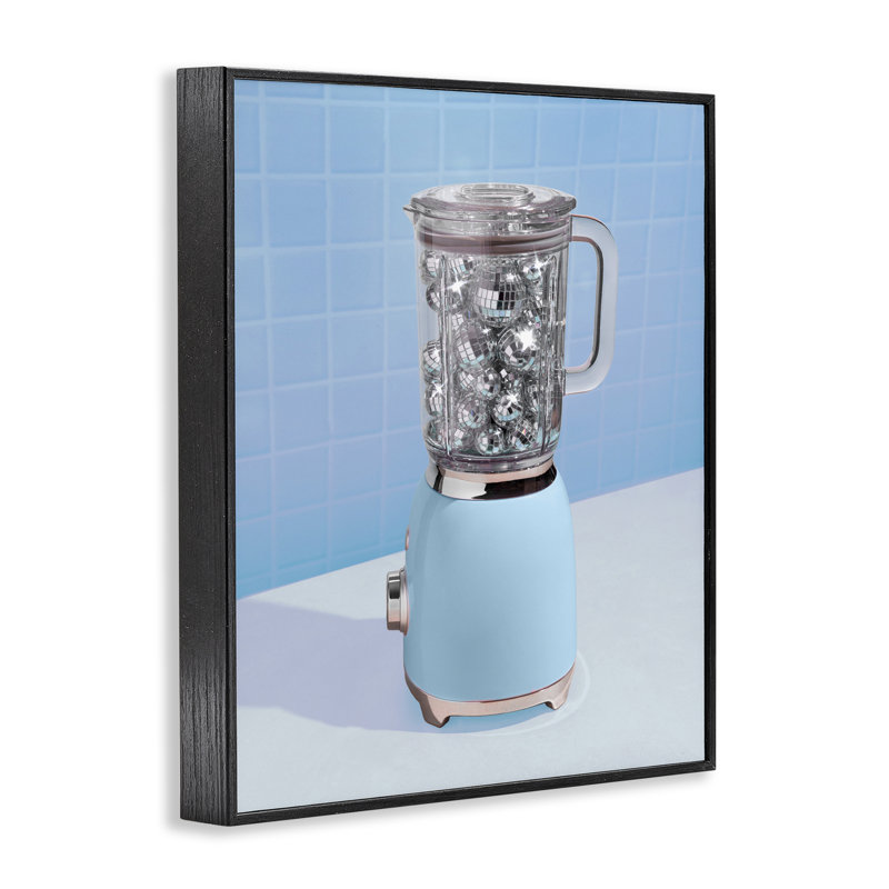«Blue Retro Disco Blender», estampe numérique, design par Lish Creative, H 20 po x l 16 po, Giclée encadrée noir minuit