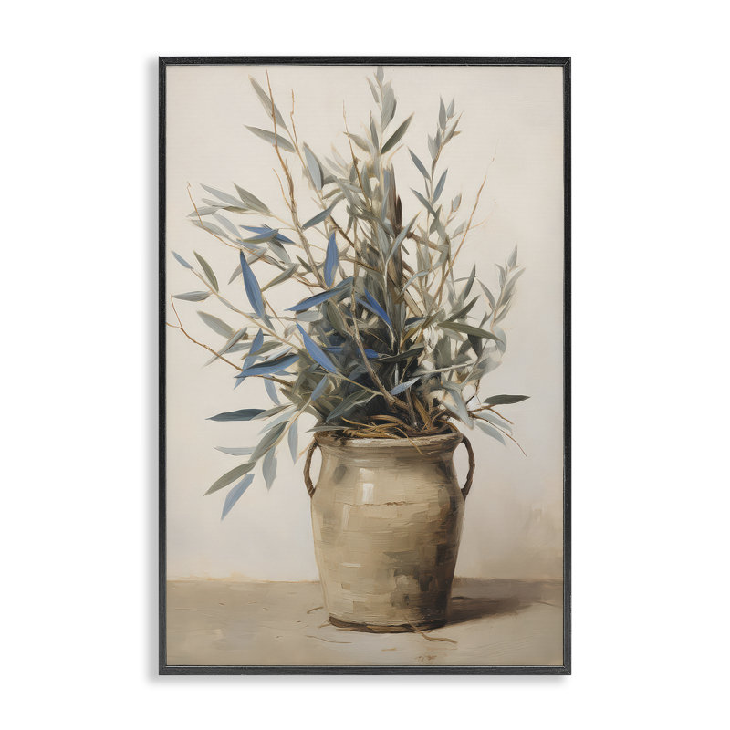 «Country Pottery Plant», estampe numérique par Petals Prints Design bg-308, H 18 po x l 12 po, Giclée encadrée noir minuit