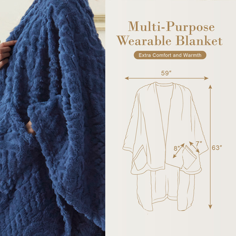 Jeté en sherpa avec poches Wearable, Bleu foncé