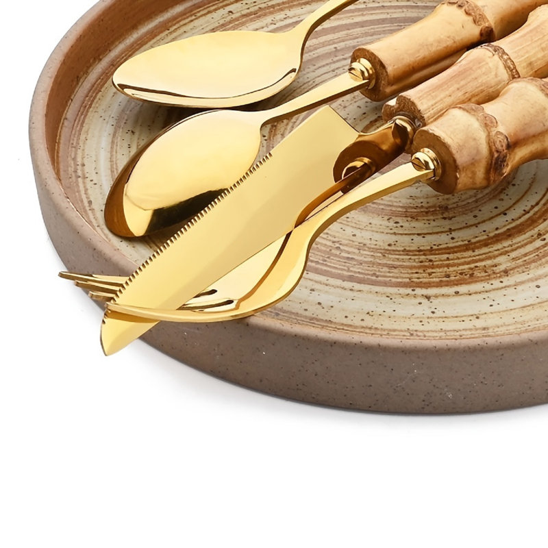 Bayou Breeze Aelfred Stainless Steel Flatware Set - Service for 6, Gold