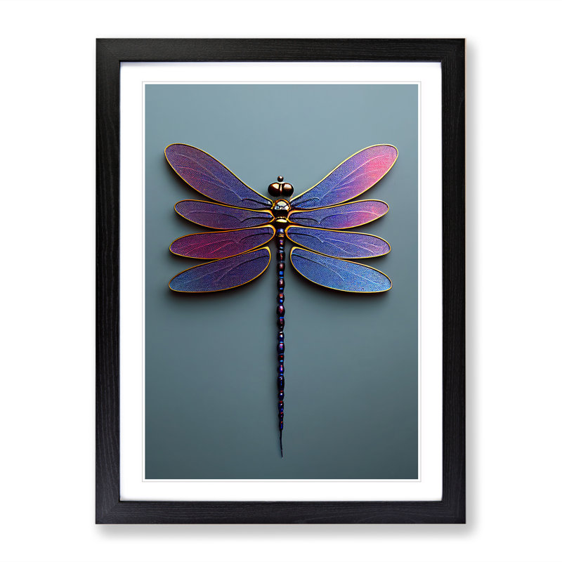XV1022-3631X Precious Dragonfly - Print, Black Framed, 66cm H x 48cm W, White