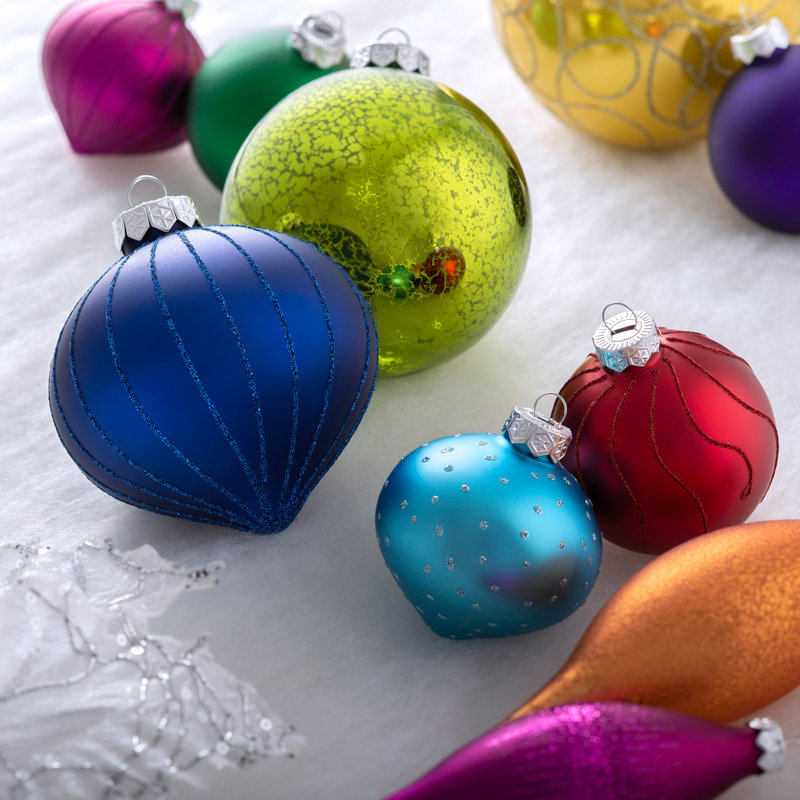 11cm Glass Bauble, Blue/Yellow/Pink