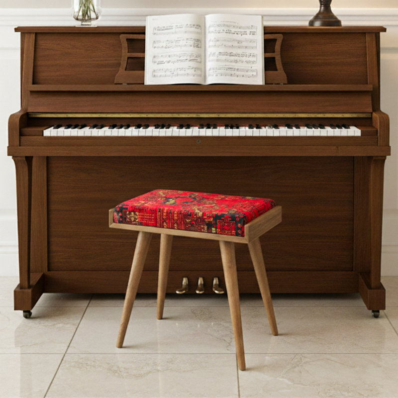 Banc d'appoint moderne en noyer, banc de piano rembourré et tabouret de coiffeuse polyvalent avec repose-pieds compact