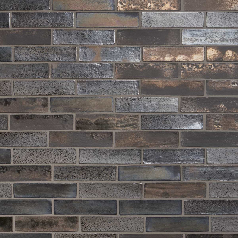 Emery Bronze And Silver Mix 2X8 Hand Glazed Matte Terracotta Tile