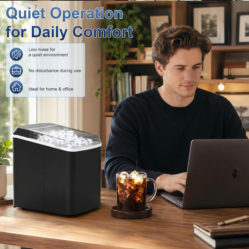 Countertop Bullet Ice Maker Machine 33lbs/Day, 6 Mins Fast Ice 2 Sizes Auto Self Clean with Ice Basket Scoop for Home Kitchen Office Bar Party RV