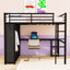 Lit mezzanine avec garde-robe intégré, bureau, tablettes de rangement et garde-corps-746993155-746993154