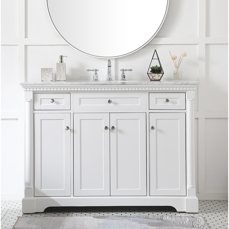 48'' Single Bathroom Vanity with Marble Top, White