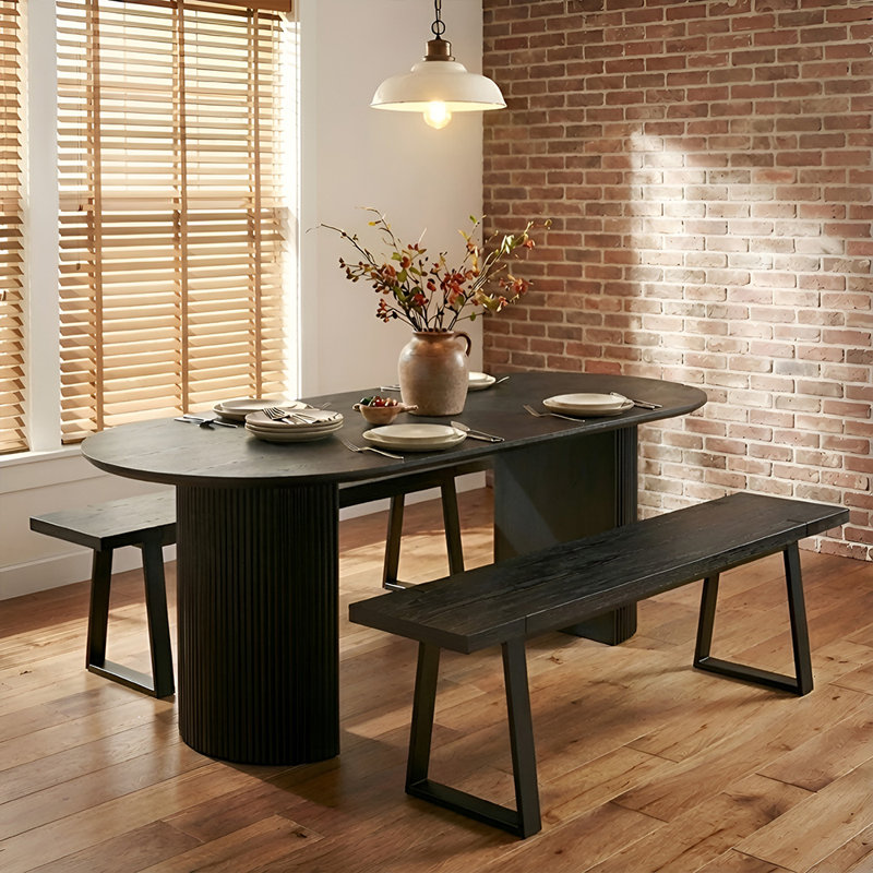4-Person Solid Wood Base Modern Brown Dining Table Set With 2 Benches For Kitchen, Dining Room, 3 Pieces: Table, 2 Chairs