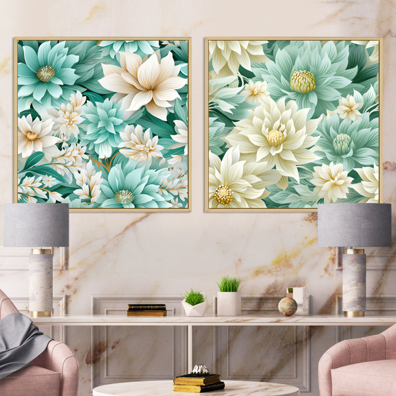Hamel - Ensemble de 2 collages carrés floraux, Cadre flottant brun, H 30 po x l 61 po