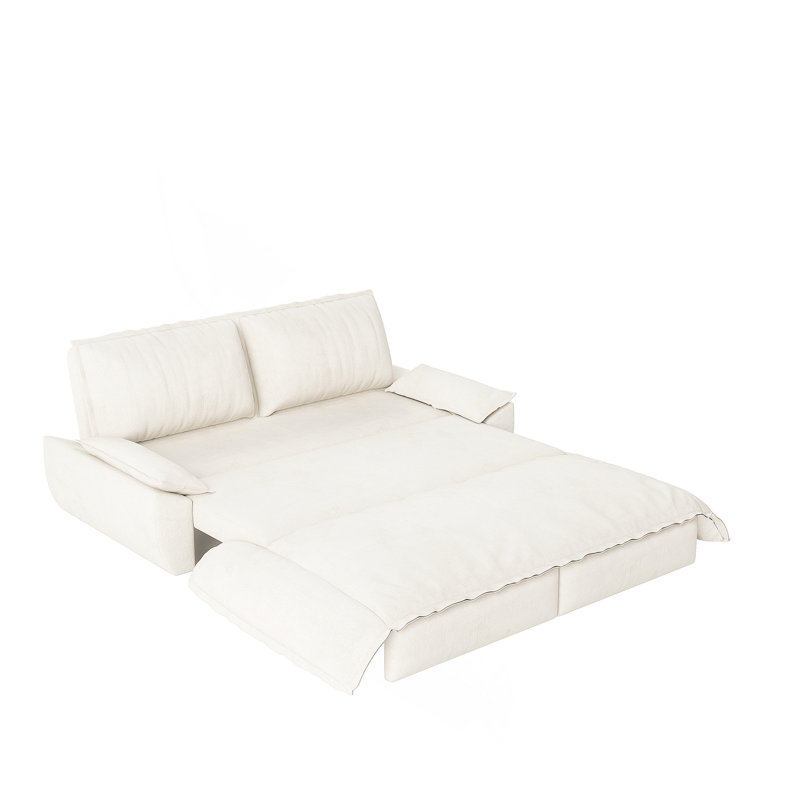 Grand canapé-lit escamotable 3 en 1 de 73,2 po avec 2 coussins moelleux et causeuse élégante, Velours beige