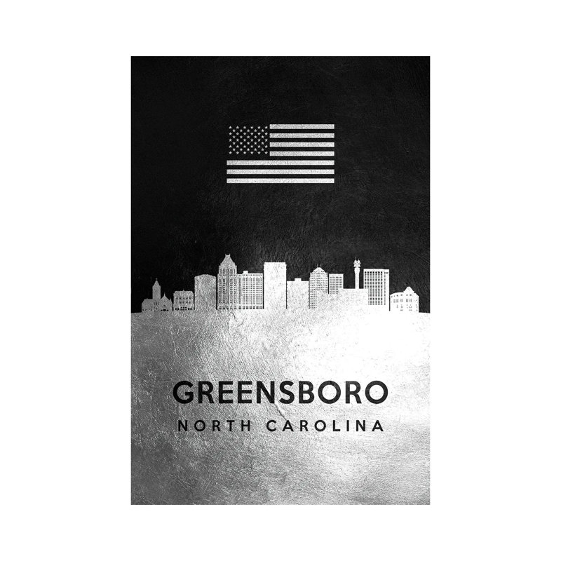 Greensboro North Carolina Silver Skyline by Adrian Baldovino - Wrapped Canvas Print, 30.48 cm H x 45.72 cm W