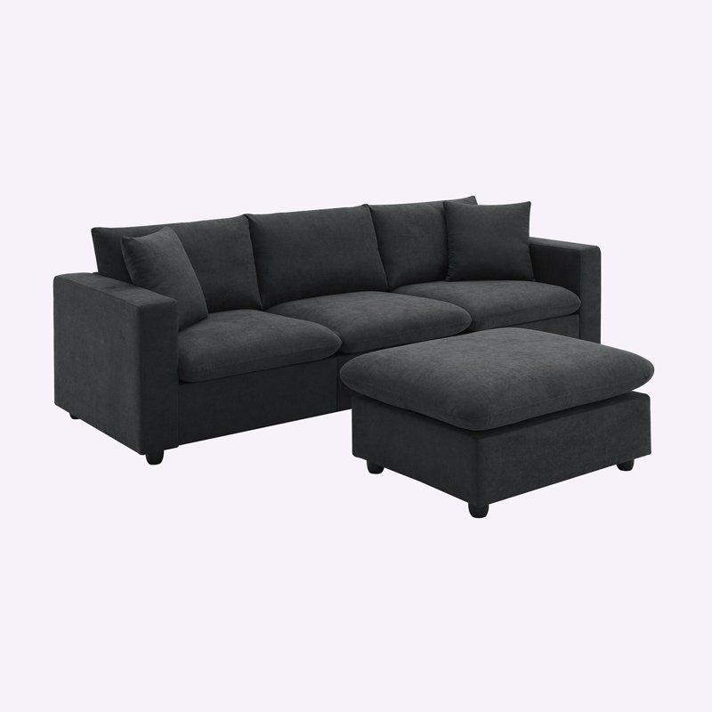 Khiyan Upholstered L-Shaped Sectional Reversible, Black 100% Polyester