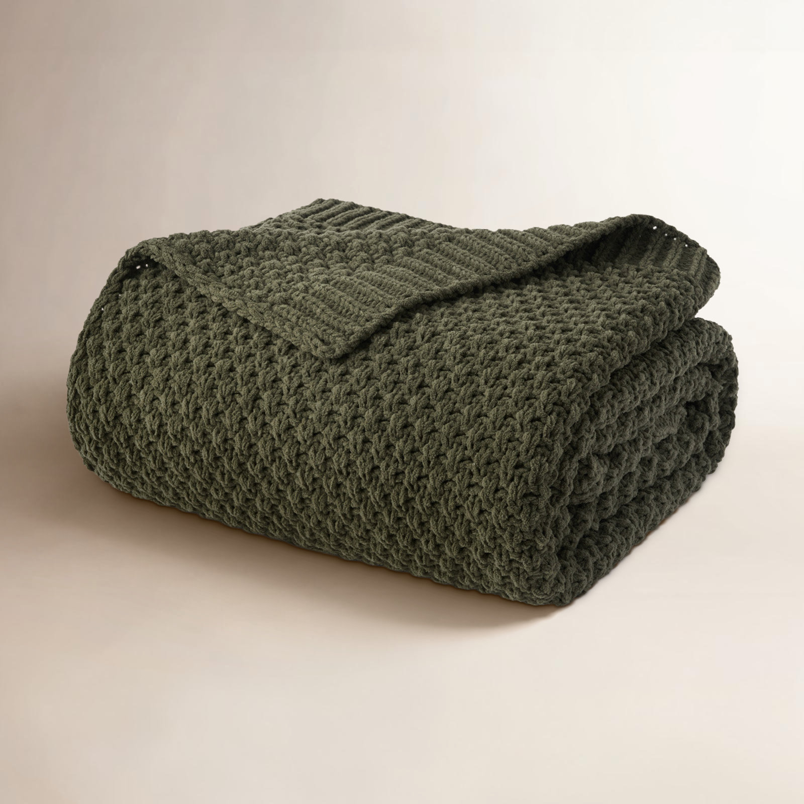 Chunky Chenille Weighted Throw Blanket, Olive Green, 80" L x 60" W