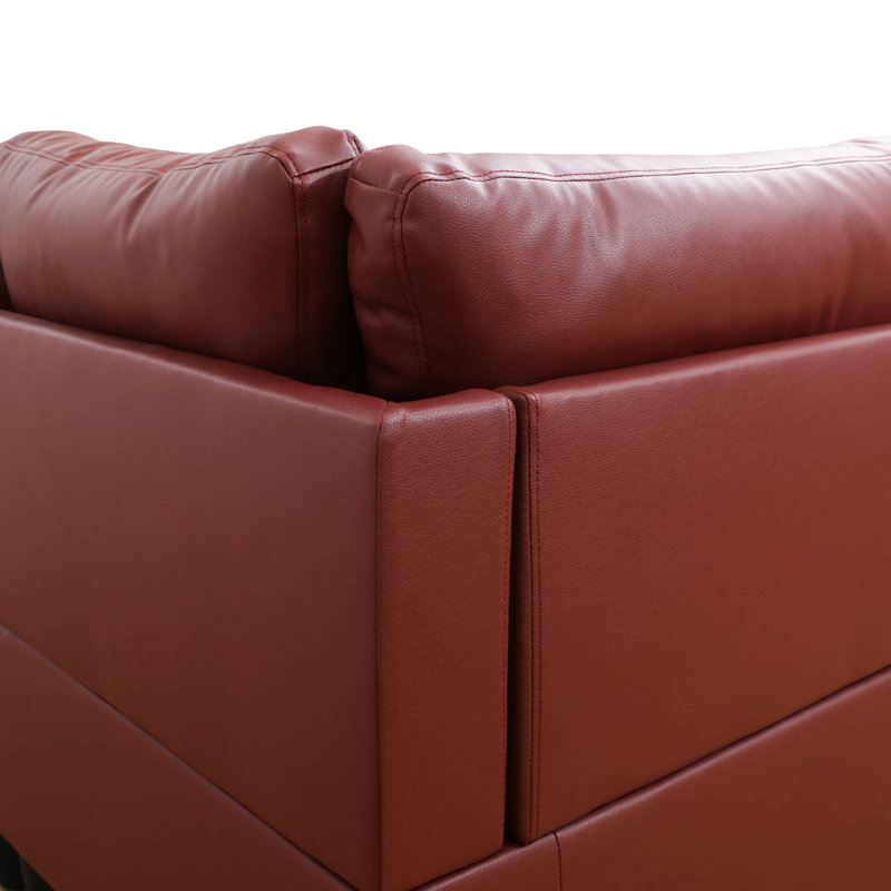 Ensemble de canapé modulaire en cuir 2 pièces avec méridienne Monaco, Face à la gauche, Rouge