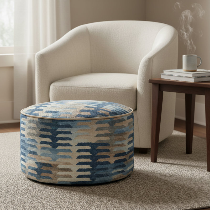 Navajo Navy Foot Pouf, 14" H x 22" W x 22" D, Blue