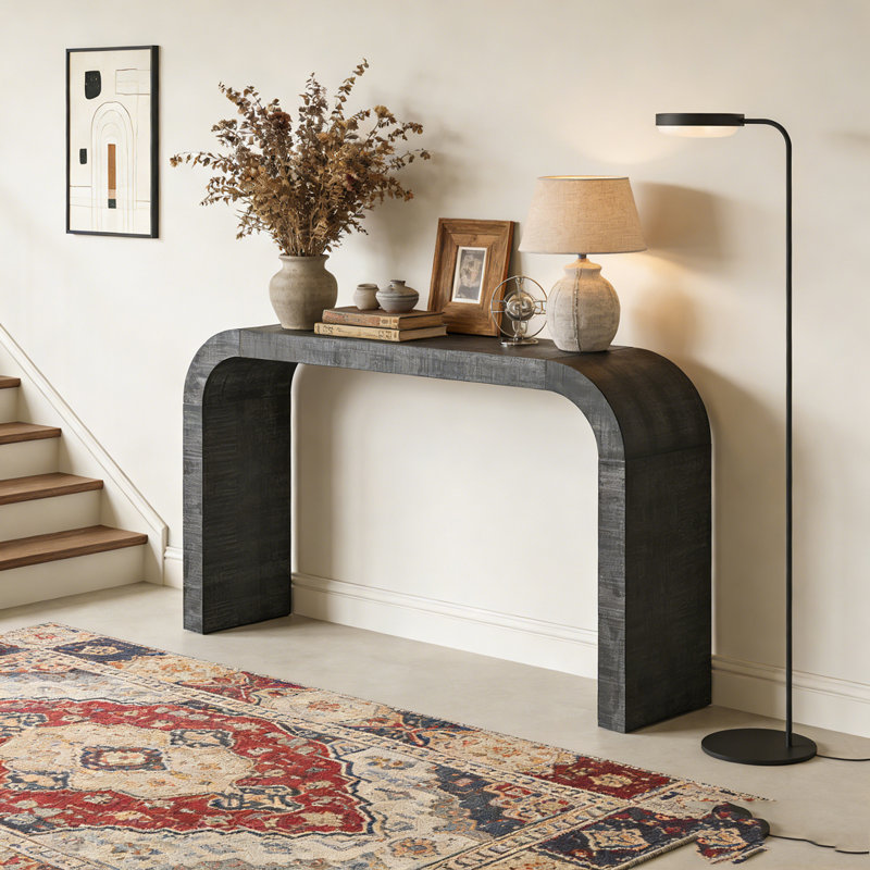 Console en bois 52 po avec rebord courbé, Noir